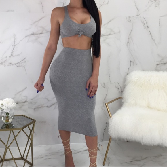Tops - 🚨SALE🚨 ONE LEFT Haylee Grey Midi Skirt Set